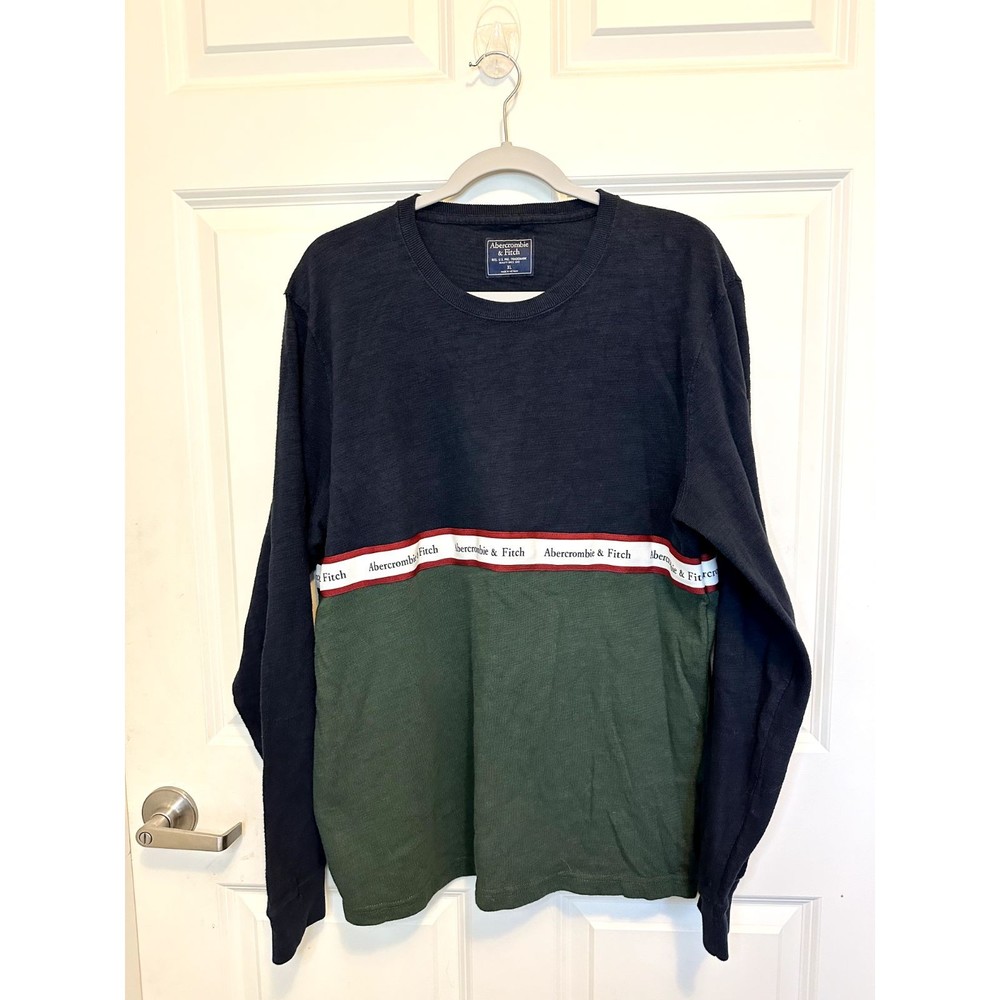 Abercrombie & Fitch Mens Sweater XL Pullover Blue Green Colorblock Long Sleeve